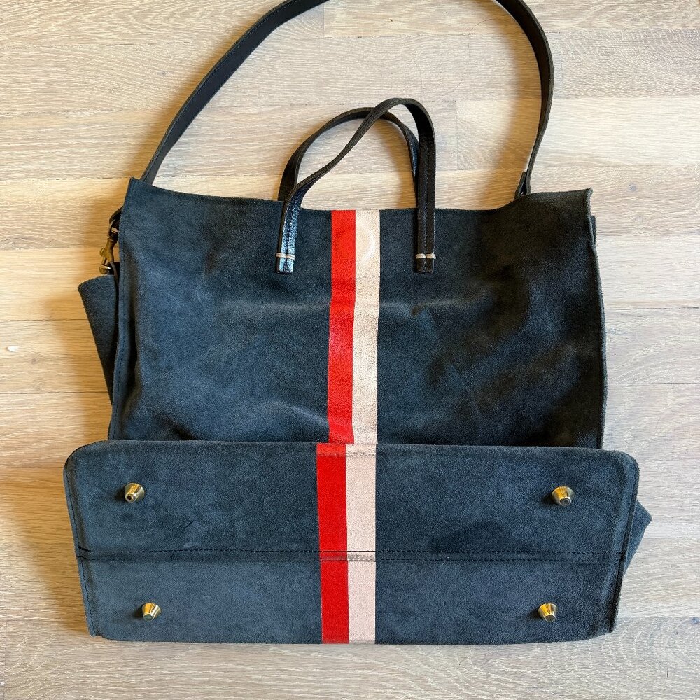 Clare V Simple Tote Navy with Pink and Red Stripes - Picture 3 of 8
